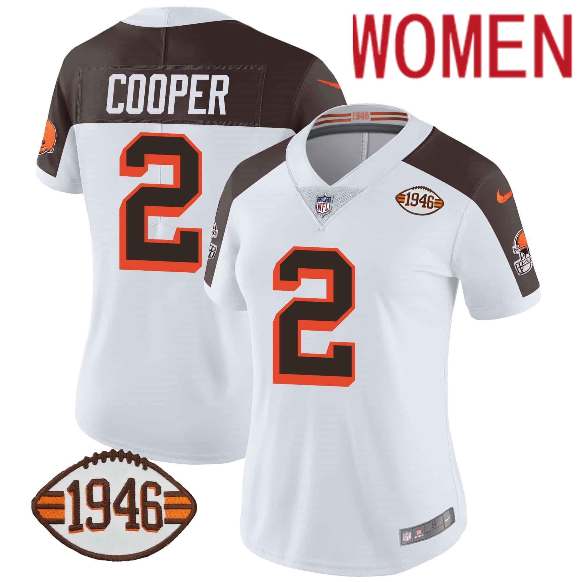 Women Cleveland Browns #2 Cooper White 1946 75th Anniversary Patch 2024 Nike NFL Jersey style 1